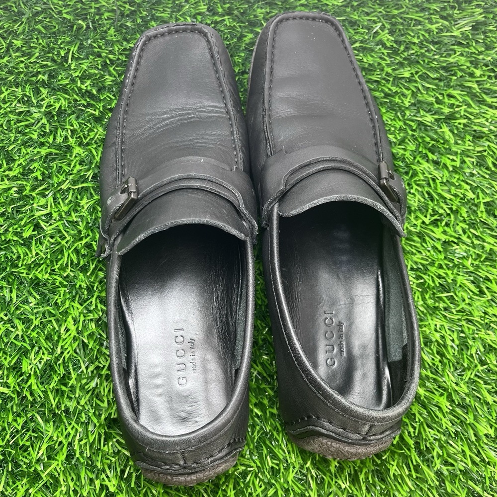 GUCCI Women's Driving Black Leather Loafers Dress Shoes EU37/ 7B US Flats Bucket - Picture 4 of 9